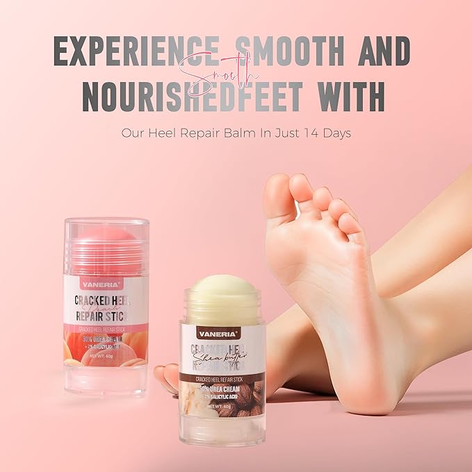VANERIA Cracked Heel Repair Stick,Heel Balm for Dry Cracked Feet Treatment with Shea Butter & Coconut Oil,Deeply Moisturize & Soften Feet,Exfoliates Dead Skin 40g(Peach Scent)
