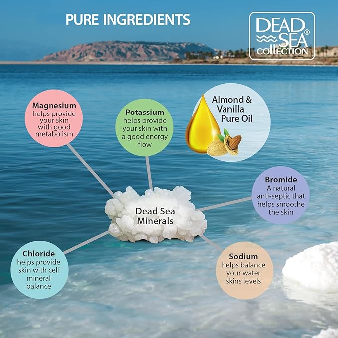 Dead Sea Collection Bath Salts with Almond & Vanilla – Pure Dead Sea Salt and Sweet Almond Oil - Nourishing Soothing and Relaxing Skin and Muscle – 34.2 Oz