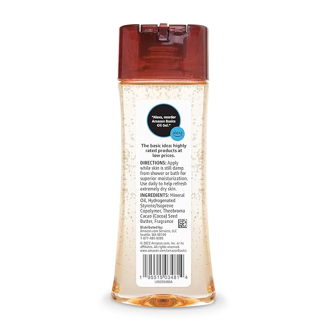 Amazon Basics Body Oil Gel with Cocoa Butter, Paraben Free, 6.8 Fl Oz (Pack of 1) (Previously Solimo)
