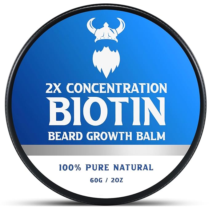 Biotin Beard Balm for Men & Conditioning Beard Wax - Made with Castor Oil Natural and Organic Ingredients - Hydrates & Thickens Facial Hair Growth- 2 Ounce Tin