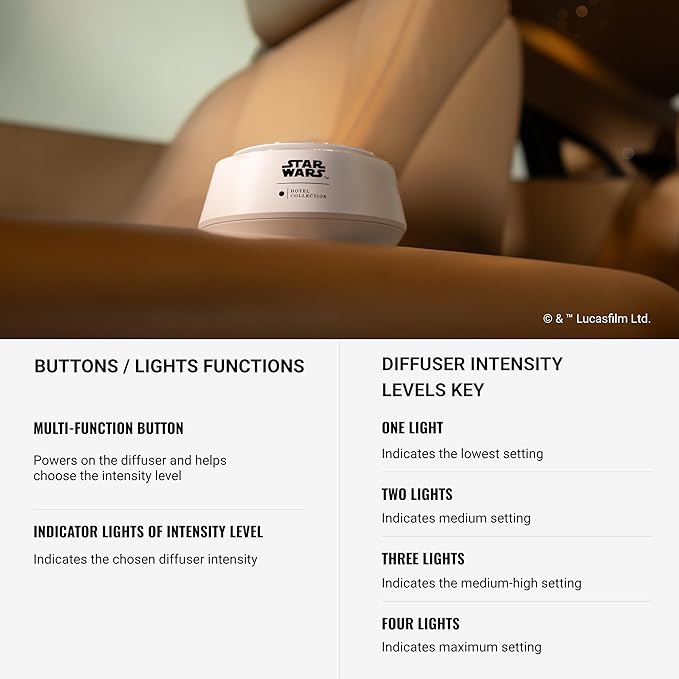 Hotel Collection | Star Wars ™ - Light Side Chauffeur Car Diffuser | Jedi| White Luxury Portable Essential Oil | Aromatherapy Oils Scent Car Diffuser | Auto On/Off Wireless Feature
