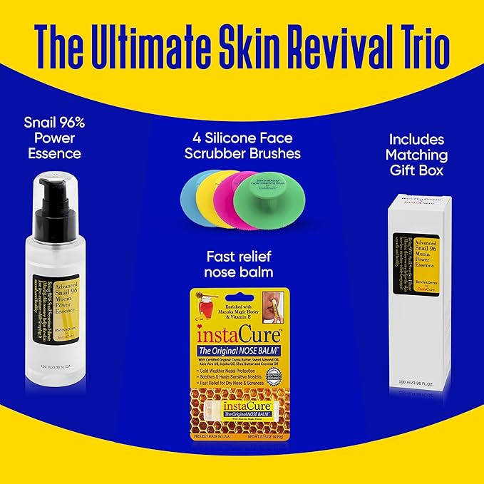 Original Nose Balm, Advanced Snail 96 Mucin Power Essence (3.38 fl oz) Bundle with 4 x Silicone Facial Cleansing Brushes & Matching Gift Box