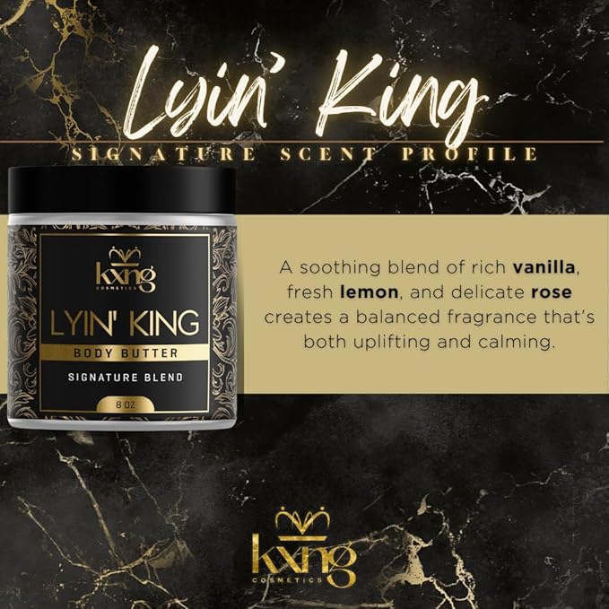 KXNG Cosmetics, Body Butter, Organic Skin Care for Men and Women, Body Moisturizer Lotions and Creams, Raw Shea Butter, Cocoa Butter, Mango, Coconut Oil, Hand, Foot, All Skin Types (Lyin' King XL)