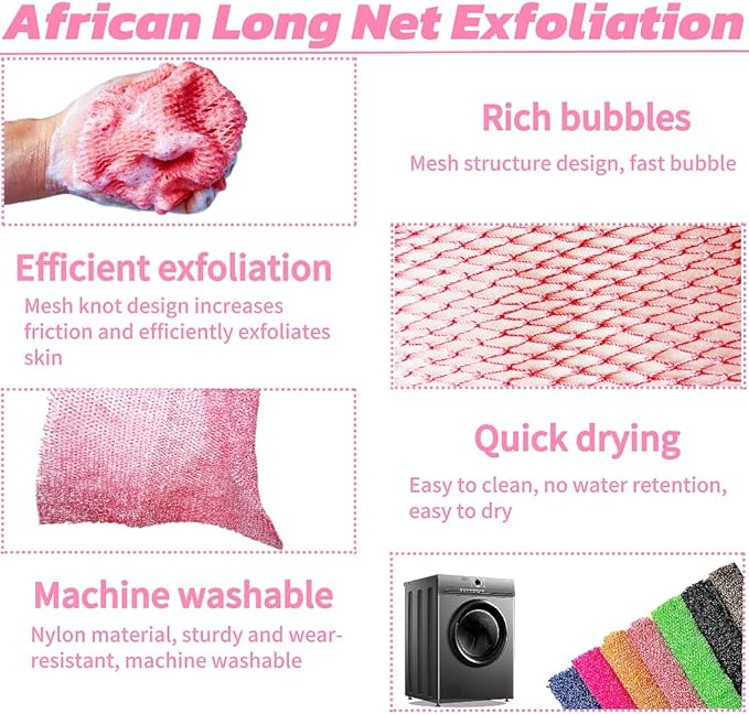 African Net Sponge Authentic, African Exfoliating Sponge Real African Net Black Owned, African Bath Sponge Back Scrubber, Body Exfoliator Shower Bath Accessories (Pink)