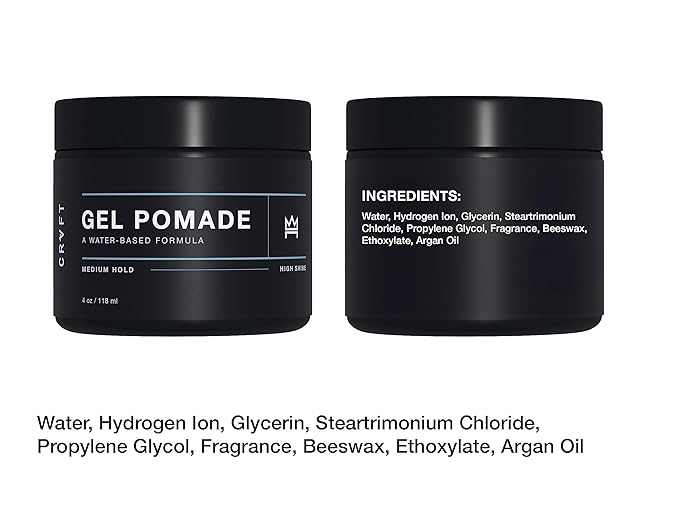 CRVFT Gel Pomade 4oz | High Shine/Medium Hold | Water Based/Water Soluble | Ideal For Short/Medium Thin/Thick Hair | For A Clean Cut Look | Men’s Styling Product [Clear], Stylist Approved [Scented]