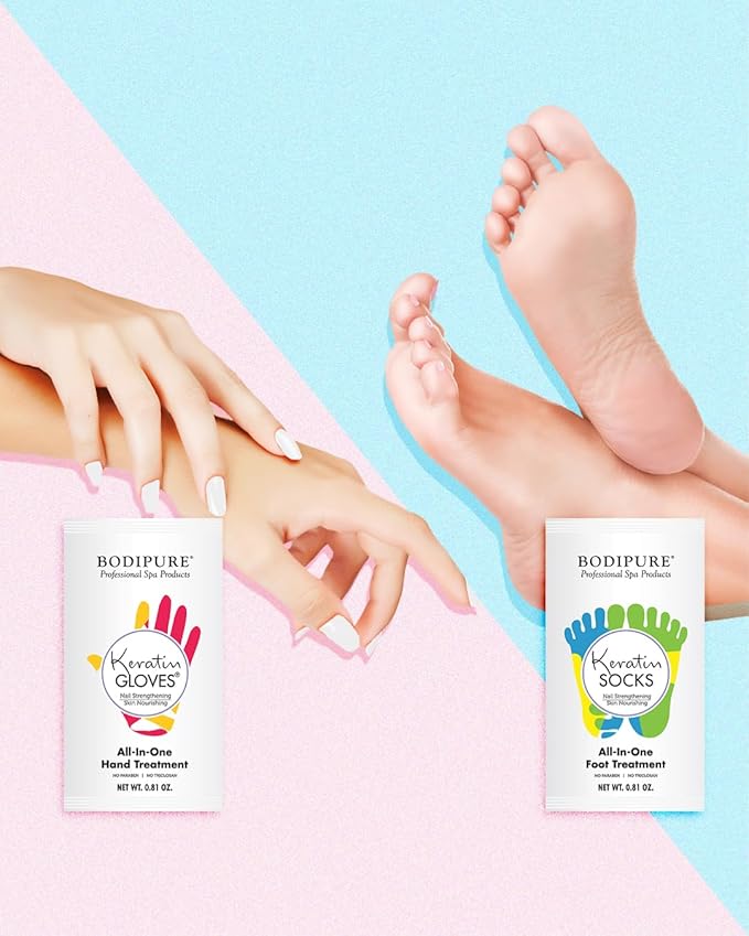 Bodipure All-In-1 Moisturizing Hand Mask Gloves (24 Pairs) – Keratin & Vitamin E Treatment for Dry Cracked Hands, Deep Hydration Repair Gloves, Strengthen Nails & Soften Cuticles, Spa Hand Care