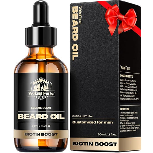Waking Forest Beard Oil - Biotin Beard Oil for Men Thicker Beard with Vitamin E, Rosemary, Castor Mustache Oil for Black Men, Softens & Strengthens Beard Care Oil (Cedar 2oz)