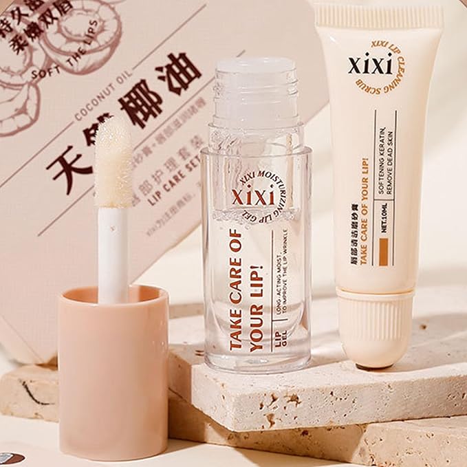 Lip Care Lip Scrub And Moisturizing Gel Set Sleeping Exfoliating Natural plant Oil Korean Therapy For Fuller Plumper