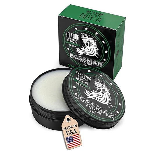 Bossman Relaxing Beard Balm - Tamer, Thickener, Relaxer and Softener Cream and Beard Care Product - Made in USA (Vetiver X Scent)