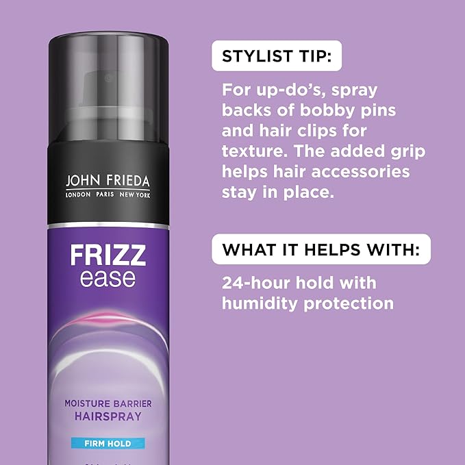 John Frieda Frizz Ease Moisture Barrier Hairspray, Firm Hold Hairspray, Seals Out Moisture, Blocks Frizz, Protects Against Heat, and Keeps Hair Straight with Long-Lasting Hold, 12 Oz