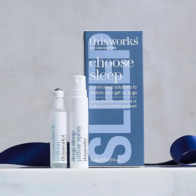 thisworks Choose Sleep Travel Kit, The Deep Sleep Pillow Mini Spray and Aromatherapeutic Roller Ball Infused with Eucalyptus, Frankincense & Lavender Essential Oils, 2x5ml