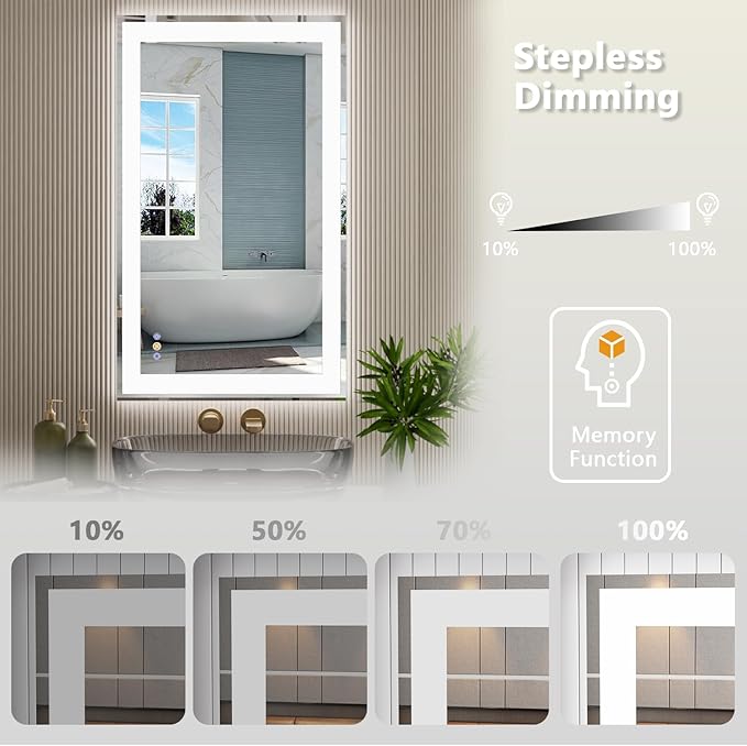 60"x 36" LED Bathroom Mirror with Lights, Front and Backlit Large LED Vanity Mirror, Controlled Separately Wall LED Smart Mirror with 3 Colors, Anti-Fog, Stepless Dimmable, Memory(UL ETL)