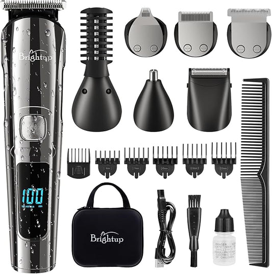 Brightup Beard Trimmer for Men with Travel Case- Electric Razor & Shaver, Cordless Hair Clippers Trimmers Set, IPX7 Waterproof Mens Grooming Kit for Face, Mustache, Body, Ear, Nose Hair Trimmer