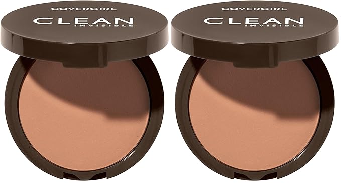 Covergirl Clean Invisible Pressed Powder, Lightweight, Breathable, Vegan Formula, Soft Honey 155, 0.38oz (Pack of 2)