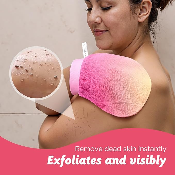LOTTA Dreamy-Glow Deep Exfoliating Glove - Vegan Dead Skin Removal Body Scrub Mitt Bath Washcloth for Women Shower Exfoliation (Rose Garden)