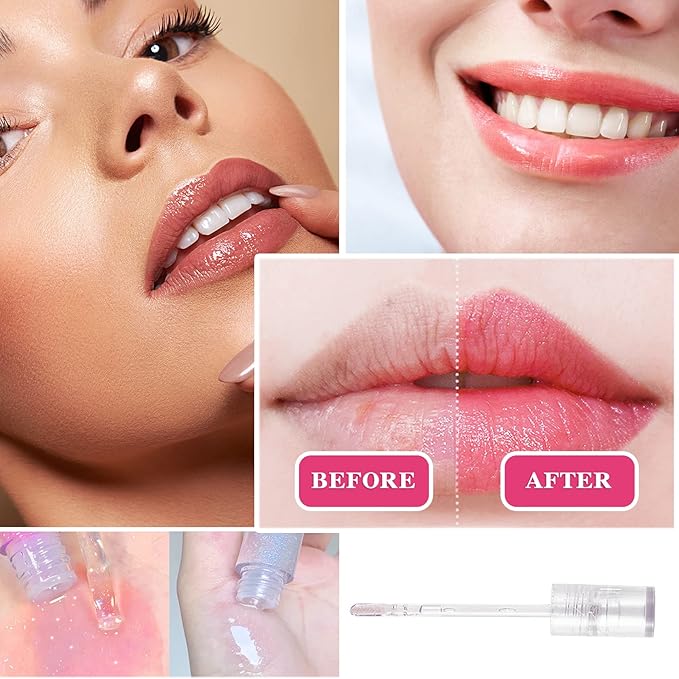6 PCS Clear Glass Hydrating Lip Gloss Set,Essence Lip Stick Jelly Toothed Lip,Plumping Lip Oil Long Lasting Moisture,Lip Treatment,Lip Balm Kit,Lip Stains For Women,Lip Makeup