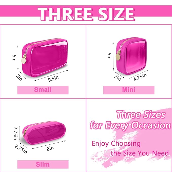 Clear Mini Makeup Bag, Small Nylon&PVC Cosmetic Travel Bag TSA Approved Toiletry Bag with Zipper, Preppy Transparent Coin Purse for Women Men Girls(Mini-Hot Pink)