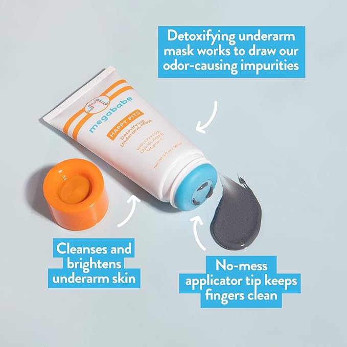 Megababe Underarm Mask - Happy Pits | With Detoxifying Charcoal & Vitamin C | 3 fl oz