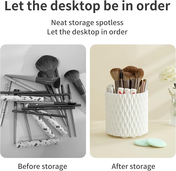 Makeup Brush Holder Organizer - 360° Rotating Makeup Brush Organizer 5 Slot Make up Brushes Cup for Cosmetics, Lipsticks, Bathroom Vanity Desktop Storage (White)