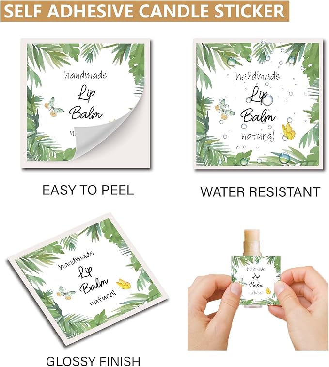 CRASPIRE 80Pcs 8 Styles Lip Balm Sticker Plant Butterfly Self-Adhesive Homemade Lip Balm Labels Vintage Square DIY Plant Label Stickers for Lip Balm Containers Cosmetics Lipsticks