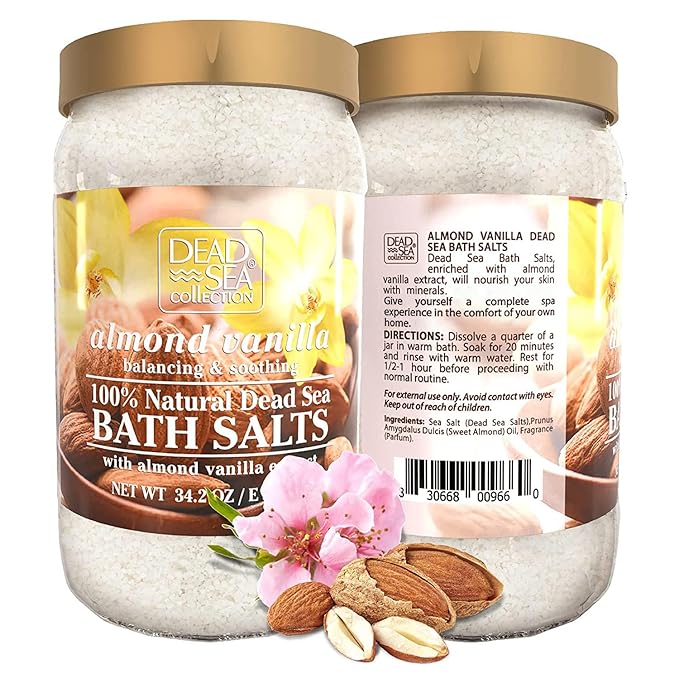 Dead Sea Collection Bath Salts with Almond & Vanilla – Pure Dead Sea Salt and Sweet Almond Oil - Nourishing Soothing and Relaxing Skin and Muscle – 34.2 Oz