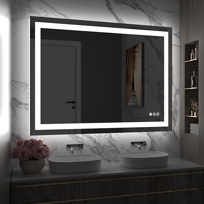Amorho LED Bathroom Mirror 40'' X30'' with Front Light and Backlit, Stepless Dimmable Wall Mirrors with Anti-Fog, Shatter-Proof, Memory, 3 Colors, Double LED Vanity Mirror (Horizontal/Vertical)