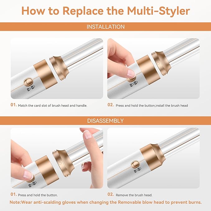 7 in ONE Hair Dryer Brush, Powerful Blow Dryer Brush with Auto- Wrap Curler, Detachable Fast Drying, Volumizing, Curling, Straightening, Ionic Hair Dryer with Diffuser, Hair Styling Tools 100-120V