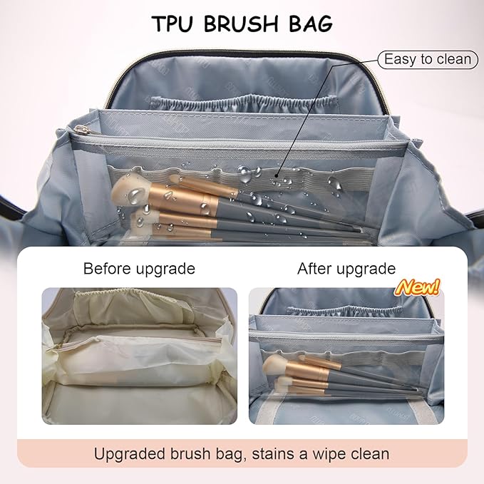 BOYATU Travel Makeup Bags for Women: Vegan Leather Cosmetic Bag Set of 3 - Large Capacity Make up Bag with Divider - Wide Open Waterproof Toiletry Organizer Bag with Handle (05-Pink)