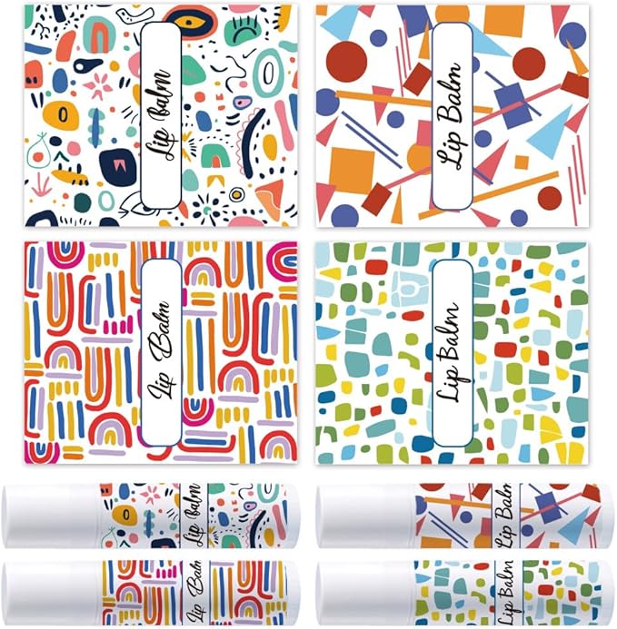 OLYCRAFT 100Pcs Self-Adhesive Lip Balm Tag Stickers 1.7x2.1 inch Waterproof Adhesive Label with Colorful Texture Rectangle Lipstick Tag Sticker for Lip Balm Container Tubes Lipstick Wrapping Decor