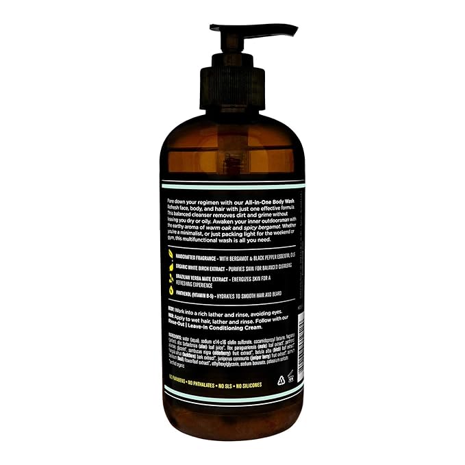 Barrel and Oak - All-In-One Body Wash, Men's Body Wash, Men's Soap for Hair, Face, & Body, Refreshing & Balanced Cleanser, Oil-Based(Black Oak, 16 oz)