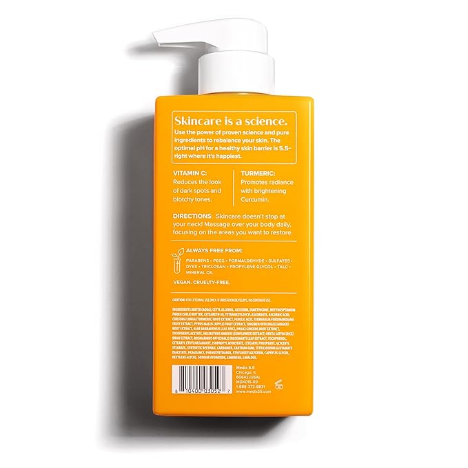 Medix 5.5 Exfoliating AHA Glycolic Acid Face & Body Wash Cleanser + Vitamin C Moisturizing Body Cream Lotion Skin Care 2PC Set | Alpha Hydroxy Acid & Lactic Acid Foaming Face Wash, 2-PC