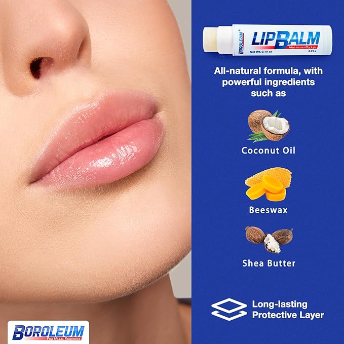 Natural Lip Balm by Boroleum | Best Chapped Lip Moisturizer for Dry Cracked Lips | All Natural Ingredients for Men Women and Kids | 4.25 gr. Tubes, 2 Lip Balms Per Pack