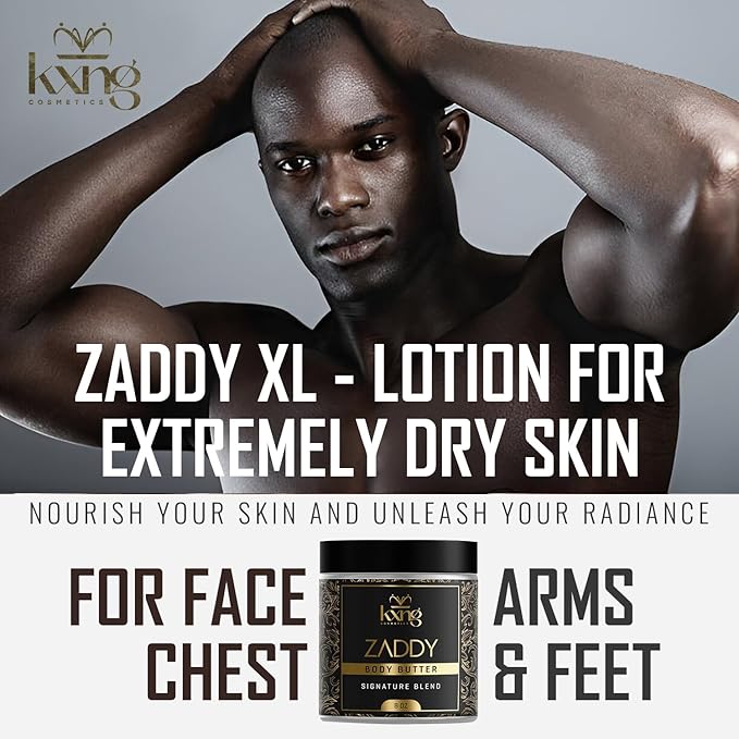 KXNG Cosmetics, Body Butter, Organic Skin Care for Men and Women, Body Moisturizer Lotions and Creams, Raw Shea Butter, Cocoa Butter, Mango, Coconut Oil, Hand, Foot, All Skin Types (Zaddy XL)