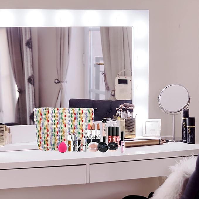 Makeup Bags for Purse Zipper Cosmetic Pouch Large Travel Canvas Make Up Organizer Tool Pouch for Women and Girls,Rainbow Dot