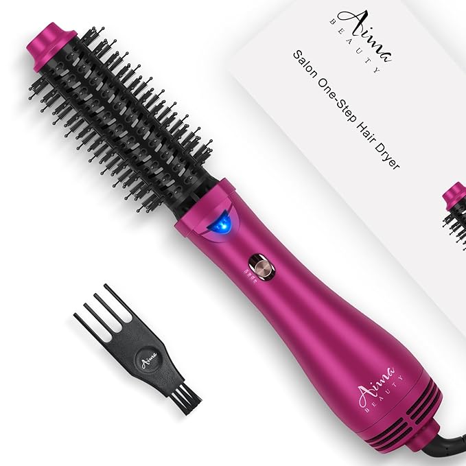 Aima Beauty One Step Hair Dryer & Volumizing Hot Air Brush, Ceramic Straightener Brush, Curler & Hot Comb 4 in 1 Salon Ionic Hair Brush, Rose Pink