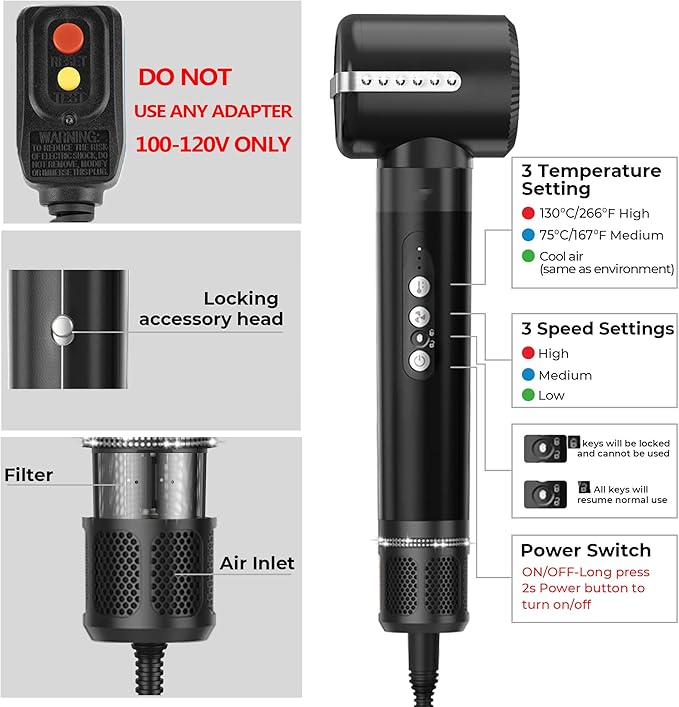 7 in ONE Hair Dryer Brush, Powerful Blow Dryer Brush with Auto- Wrap Curler, Detachable Fast Drying, Volumizing, Curling, Straightening, Ionic Hair Dryer with Diffuser, Hair Styling Tools 100-120V