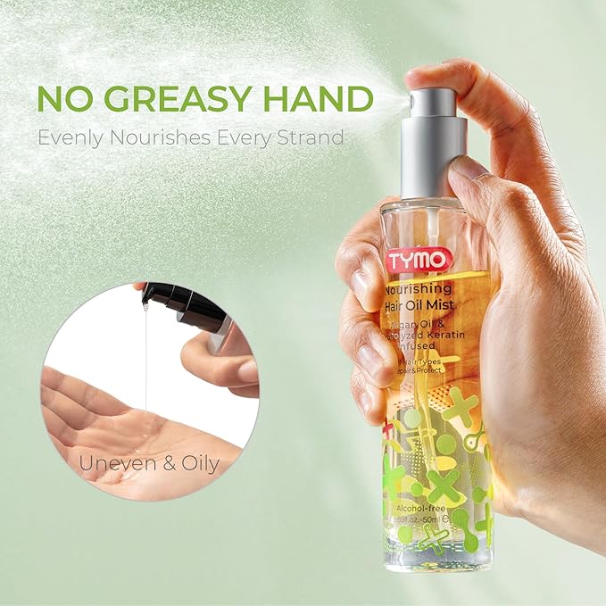 TYMO Argan Hair Oil Spray - Hydrating Veganic Natural 6 Blend Oil for Frizzy & Dry Hair, Organic Pure Formula, Daily Use Hair Treatment, Smooth Damaged Ends, Olive Oil & Vitamin E Infused, Pack of 2