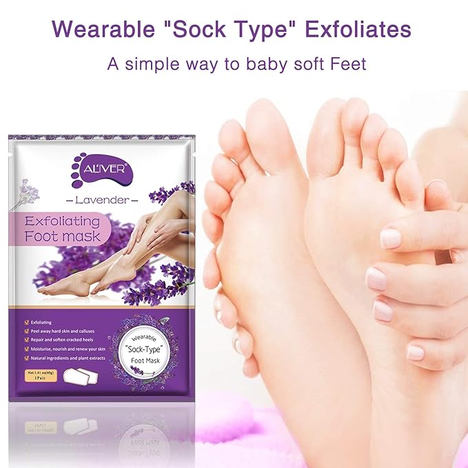 Foot Peeling Mask - 5 Pack, Exfoliating Mask Make Feet Baby Soft, Foot Mask for Dry Cracked Skin, Peeling Away Dead Skin, Calluses - Lavender