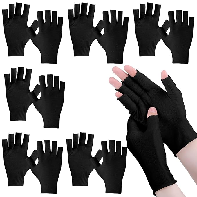 Geyoga 6 Pairs Fingerless Moisturizing Gloves Eczema Cotton Gloves for Adults Half Finger Touchscreen Lotion Overnight Dry Hands for Women Sleeping(Black)
