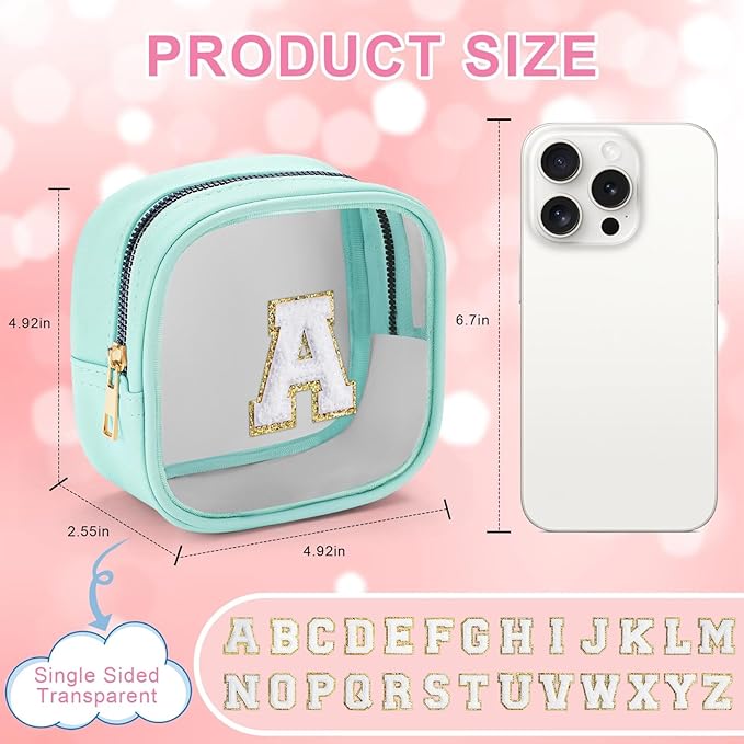 YOOLIFE Initial Make Up Bag Travel Toiletry Bag, Small Makeup Bag Clear Makeup Bag Preppy Cosmetic Bags Organizer Travel Essentials Gifts for Women Teen Girlfriend Teacher Mom Birthday Gifts Blue B