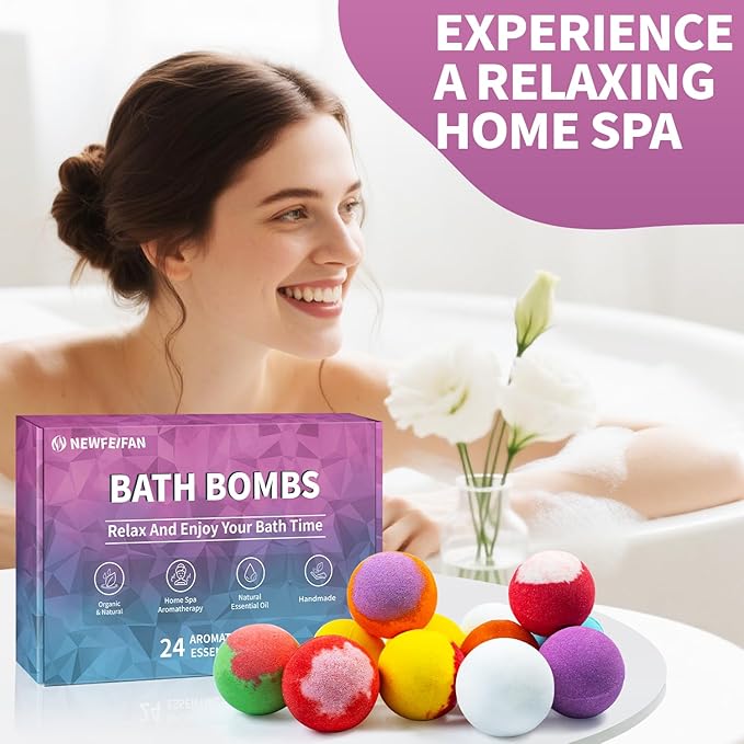 Bath Bombs Birthday Gift for Women Mom Her Daughter Wife Set, 24-Pack Aromatherapy Bubble Bath, Handmade Natural & Organic, Spa Relaxing Birthday Gifts for Men, Amazing Present for Kids