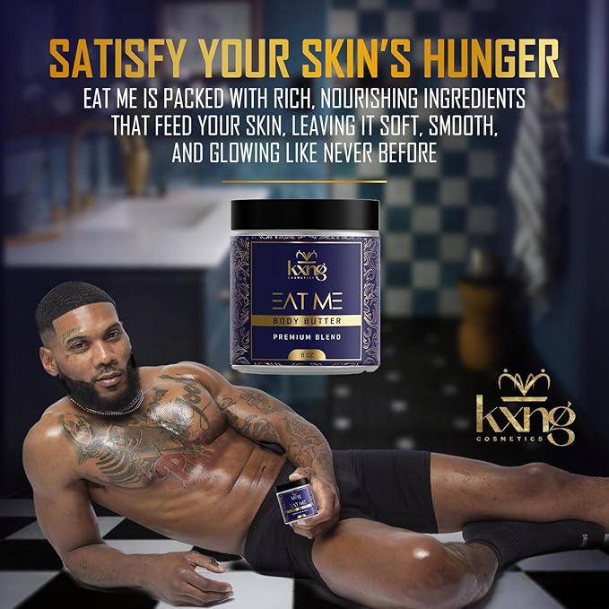 KXNG Cosmetics, Body Butter, Organic Skin Care for Men and Women, Body Moisturizer Lotions and Creams, Raw Shea Butter, Cocoa Butter, Mango, Coconut Oil, Hand, Foot, All Skin Types (Eat Me XL)