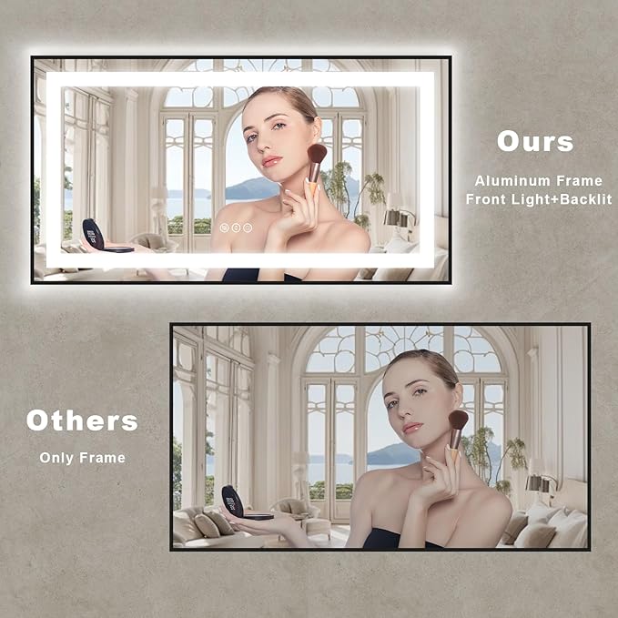 OKPAL 50x30 LED Bathroom Mirror with Black Frame, Lighted Bathroom Vanity Mirror, Front and Backlit, Dimmable, Anti-Fog, 3 Colors, Shatterproof, ETL Listed, Horizontal/Vertical