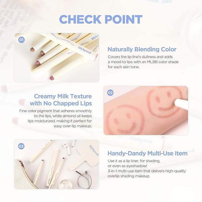 lilybyred Smiley Lip Blending Stick | Korean 3-in-1 Multi-Use Lip Liner, Smooth Creamy Texture, Long-Lasting Matte Finish, Soft Blur Effect, Precision Contour Pencil, 0.028 oz. (04 Giggle with Me)