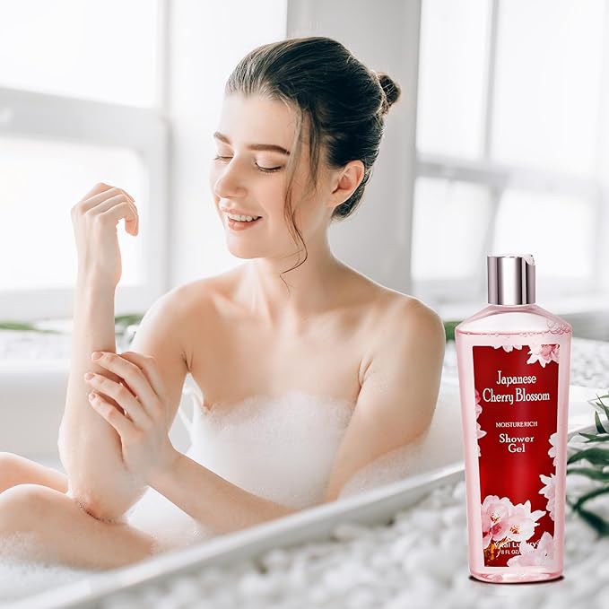Japanese Cherry Blossom Shower Gel and Body Cream Set - Nourishing and Moisturizing Daily Skincare - 8 fl.oz / 236mL Each, Christmas Gifts for Her and Him (Japanese Cherry Blossom)
