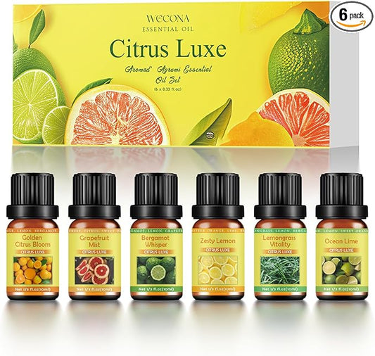 Citrus Essential Oils Set for Diffuser - 6x10ml Aromatherapy Oils Including Bergamot, Lemon, Grapefruit, Lime, Lemongrass, and Citrus Bloom - Essential Oils for Diffuser Use at Home or Office