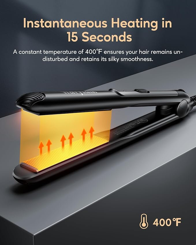 Wavytalk Pro Mini Temperature Adjustable Hair Straightener - 0.7 Inch Small Flat Iron for Short Hair, Curls, Bangs, Travel Use, Dual Voltage, Extended Size, Black