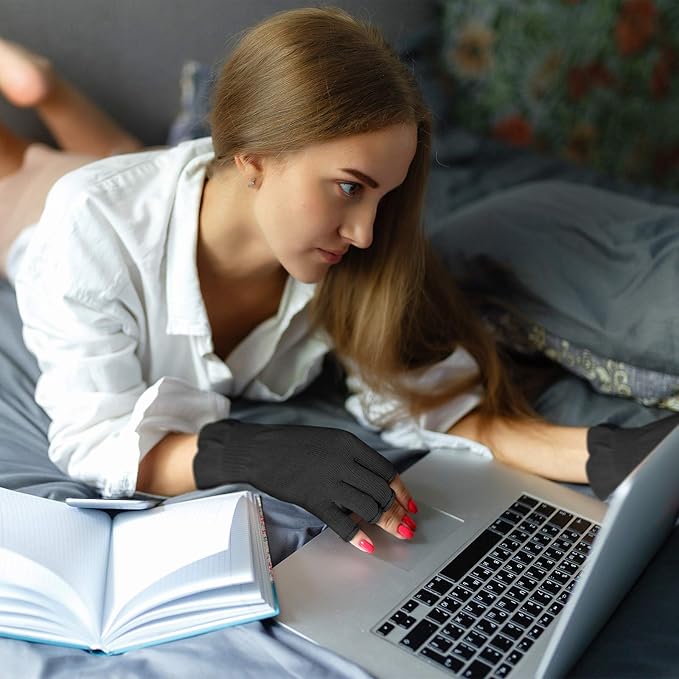 MIG4U 3 Pairs Fingerless Moisturizing Gloves, Half Finger Touchscreen Beauty Glove for SPA, Eczema, Dry Hands, Skin Treatment, Summer Sun UV Protection (L/XL, Black-3pairs)