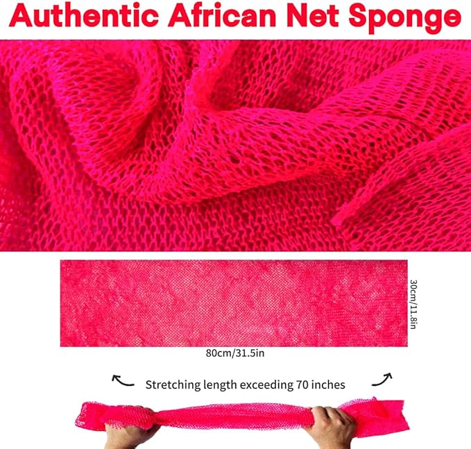African Net Sponge Authentic, African Exfoliating Sponge Real African Net Black Owned, African Bath Sponge Back Scrubber, Body Exfoliator Shower Bath Accessories (Rose Pink)