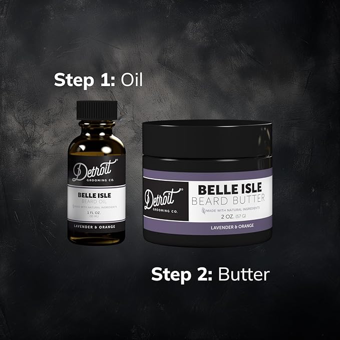 Detroit Grooming Co. Beard Oil & Beard Butter Bundle | Belle Isle (Lavender & Orange) | Lavender & Orange Scent | Beard Hydration Set with Vitamin E & Sunflower Oil